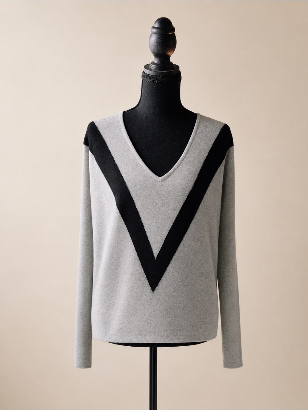 Premise V-Neck Chevron Sweater in Gray and Black